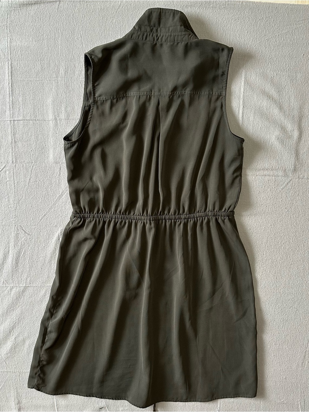 Mario Serrani Utility Shirt Dress Olive Green Sleeveless Cinched Waist Large - Picture 7 of 7